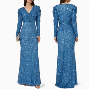 Mac Duggal blue sequin gown‎ dress size 2new without tags